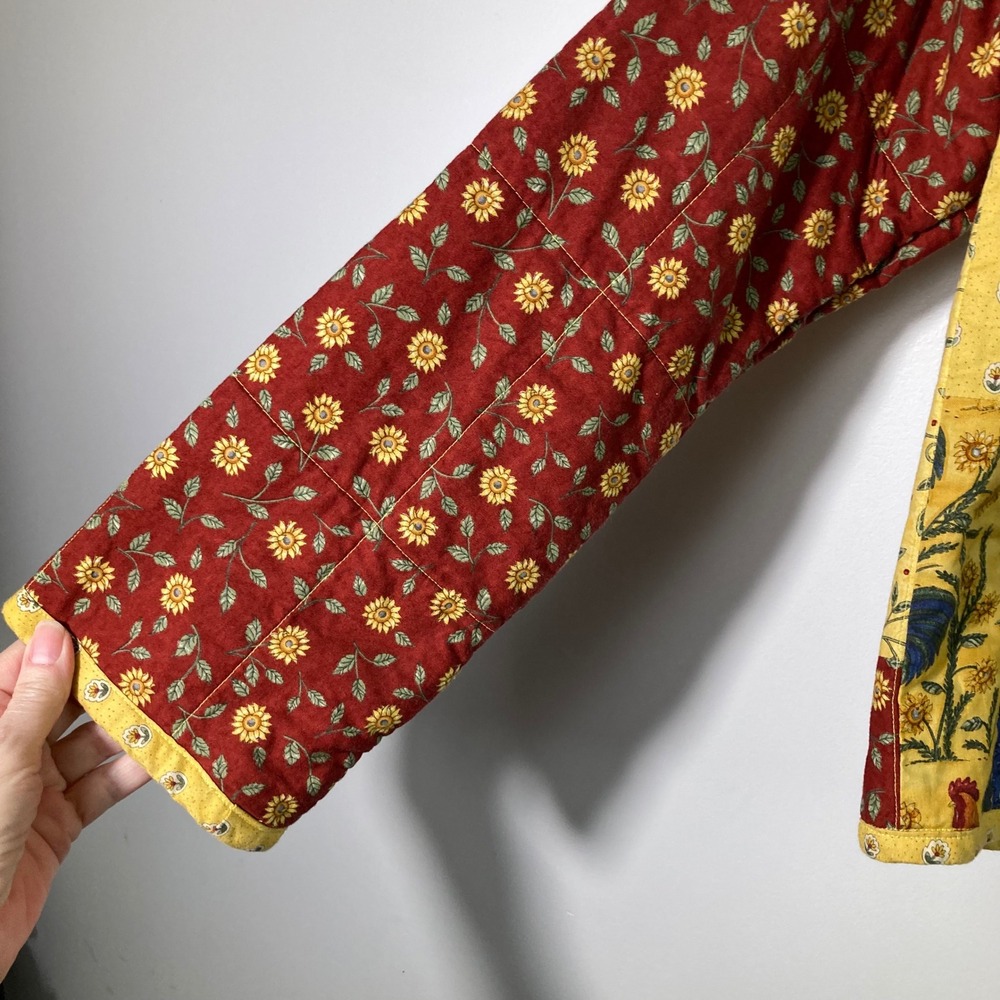 Handmade Quilted Reversible Patchwork Jacket Rooster‎ Sunflower Floral Print - Picture 5 of 6